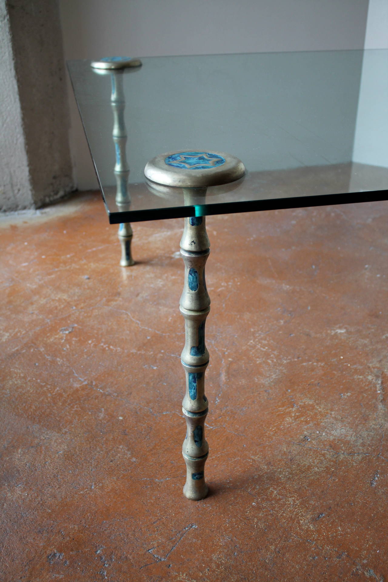 Mid-Century Modern Rare Brass Bamboo Coffee Table by Pepe Mendoza, Mexico City, 1958 For Sale
