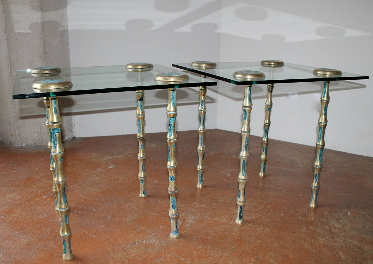 Mid-20th Century Rare Brass Bamboo Side Tables by Pepe Mendoza, Mexico City, 1958 For Sale