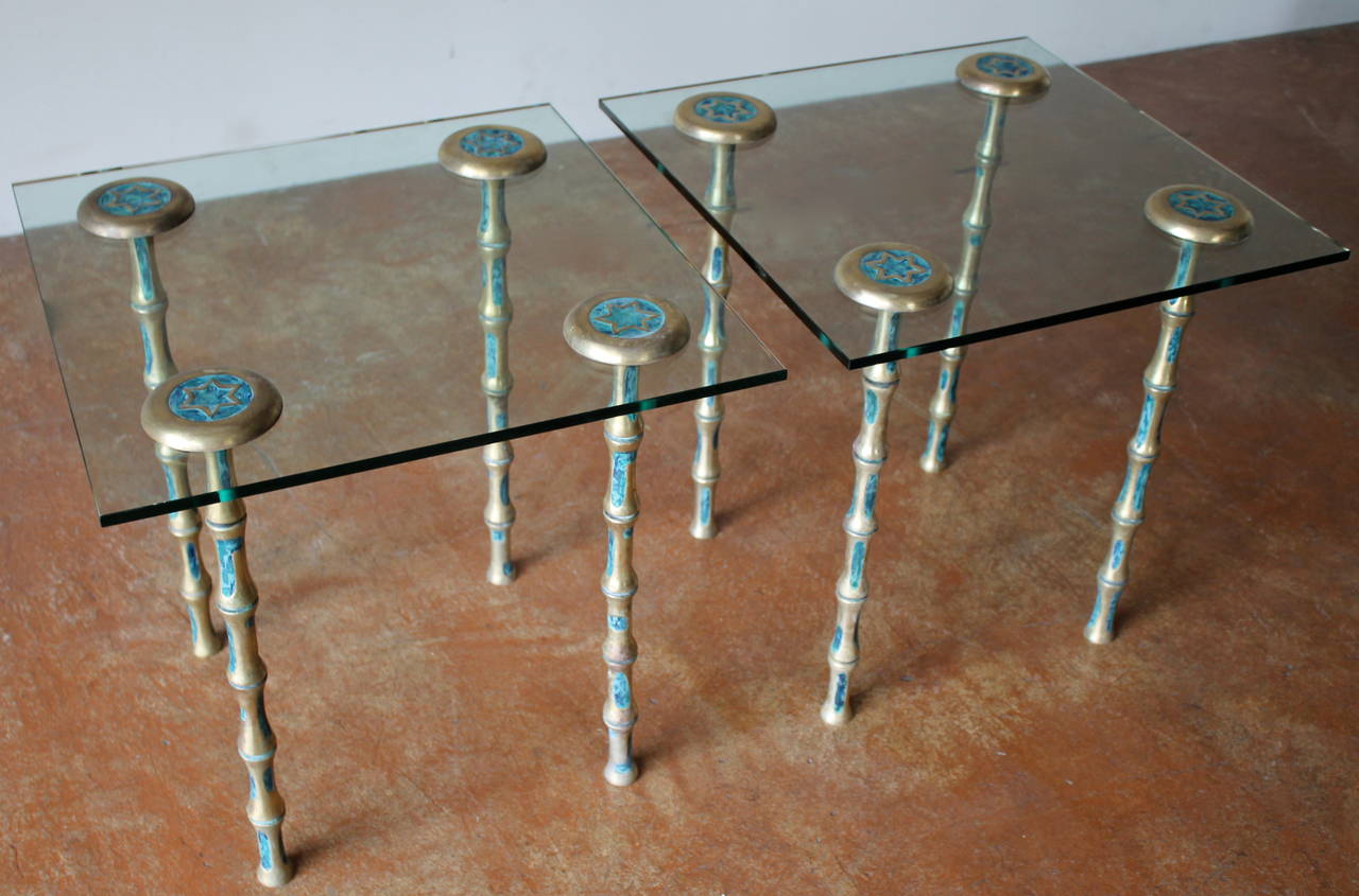 Rare Brass Bamboo Side Tables by Pepe Mendoza, Mexico City, 1958 For Sale 1