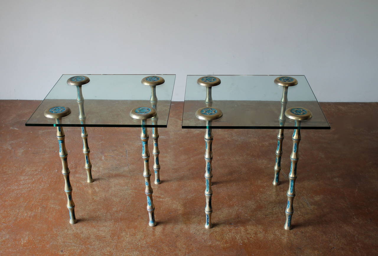 Mid-Century Modern Rare Brass Bamboo Side Tables by Pepe Mendoza, Mexico City, 1958 For Sale