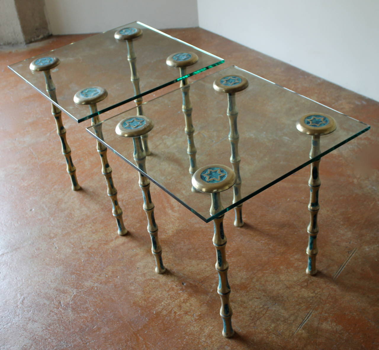 Mexican Rare Brass Bamboo Side Tables by Pepe Mendoza, Mexico City, 1958 For Sale