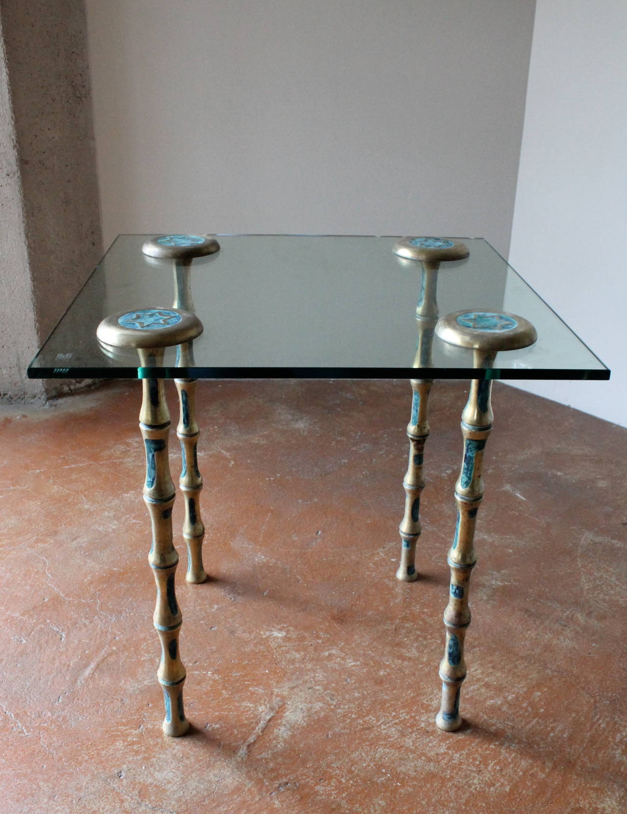 Rare Brass Bamboo Side Tables by Pepe Mendoza, Mexico City, 1958 For Sale 3