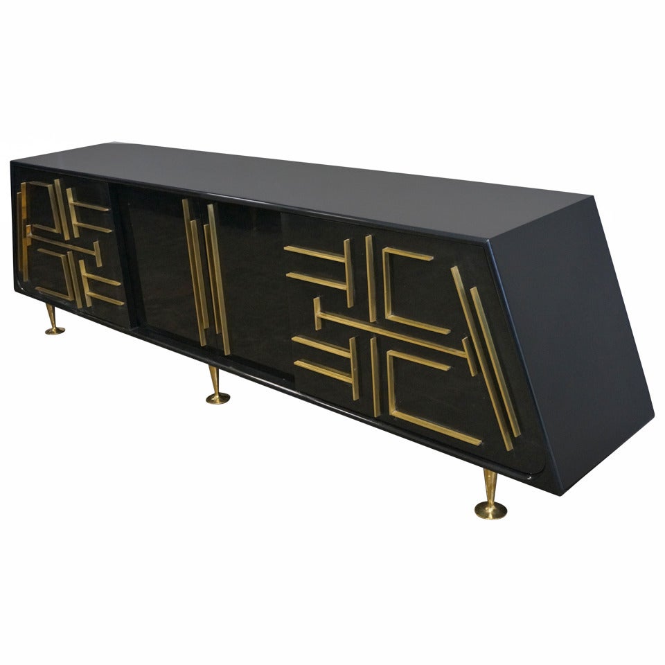 1950
s Custom Pyramid Black Lacquered Credenza by Eugenio Escudero
