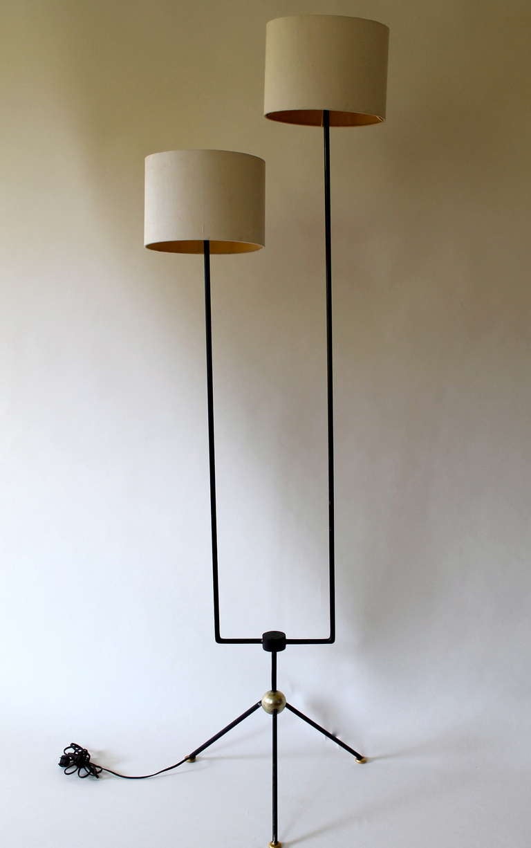 Arturo Pani Iron Floor Lamp
Crafted of brass and painted metal
 (Jean Royere Style)
 Executed at 