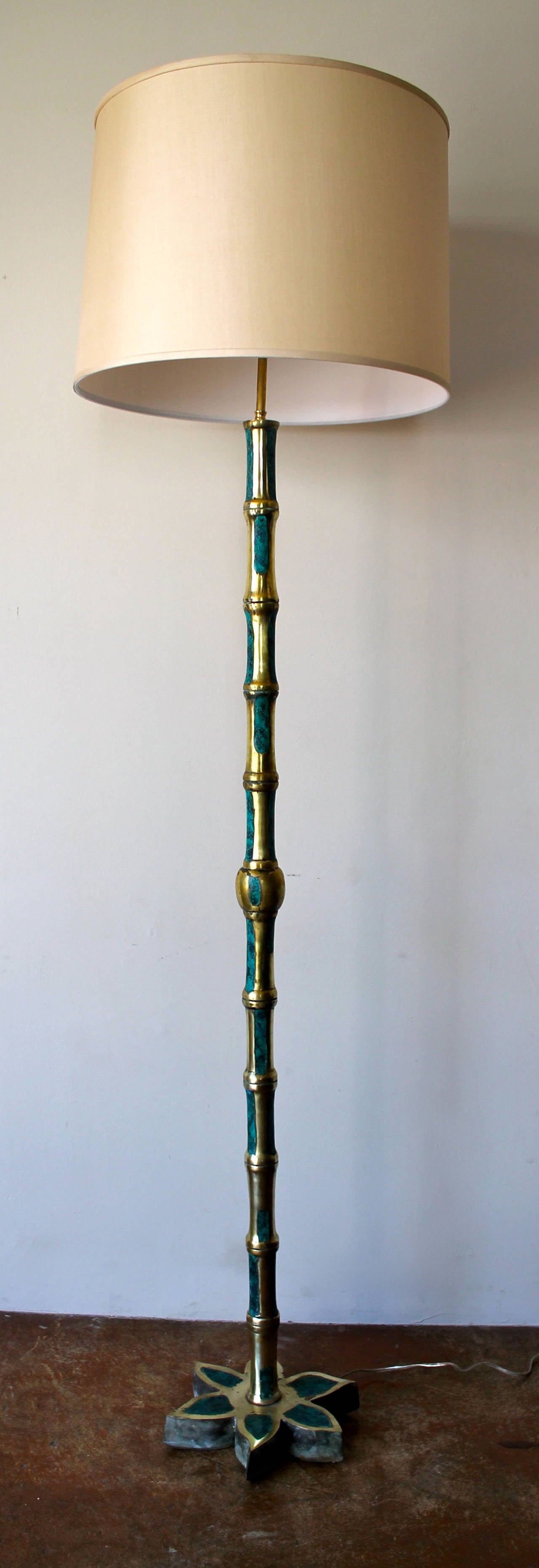 Mid-Century Modern Rare Set of Two 1950s Pepe Mendoza Bamboo Brass Floor Lamps