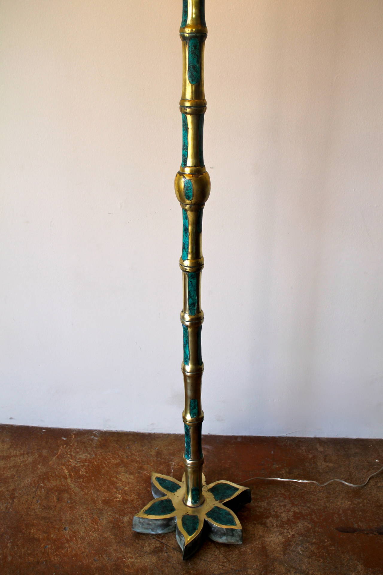 Mexican Rare Set of Two 1950s Pepe Mendoza Bamboo Brass Floor Lamps