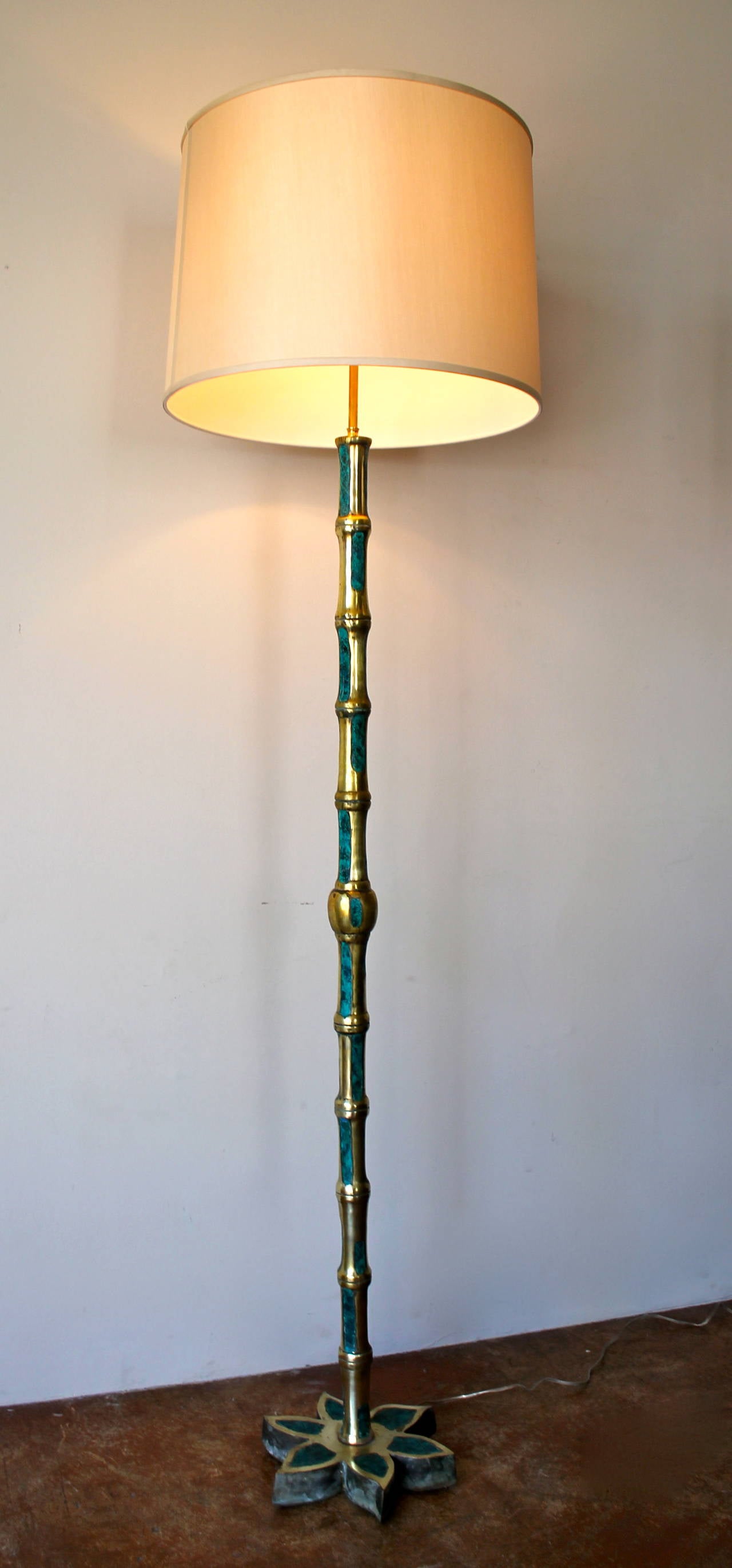 Cast Rare Set of Two 1950s Pepe Mendoza Bamboo Brass Floor Lamps