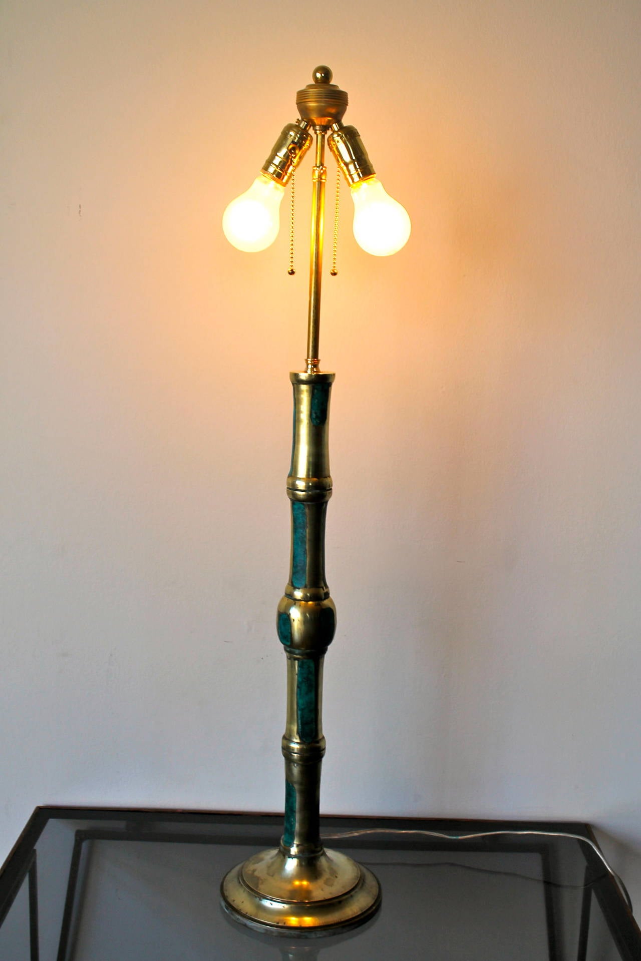 Set of Two 1950s Pepe Mendoza Bamboo Brass Table Lamps 2