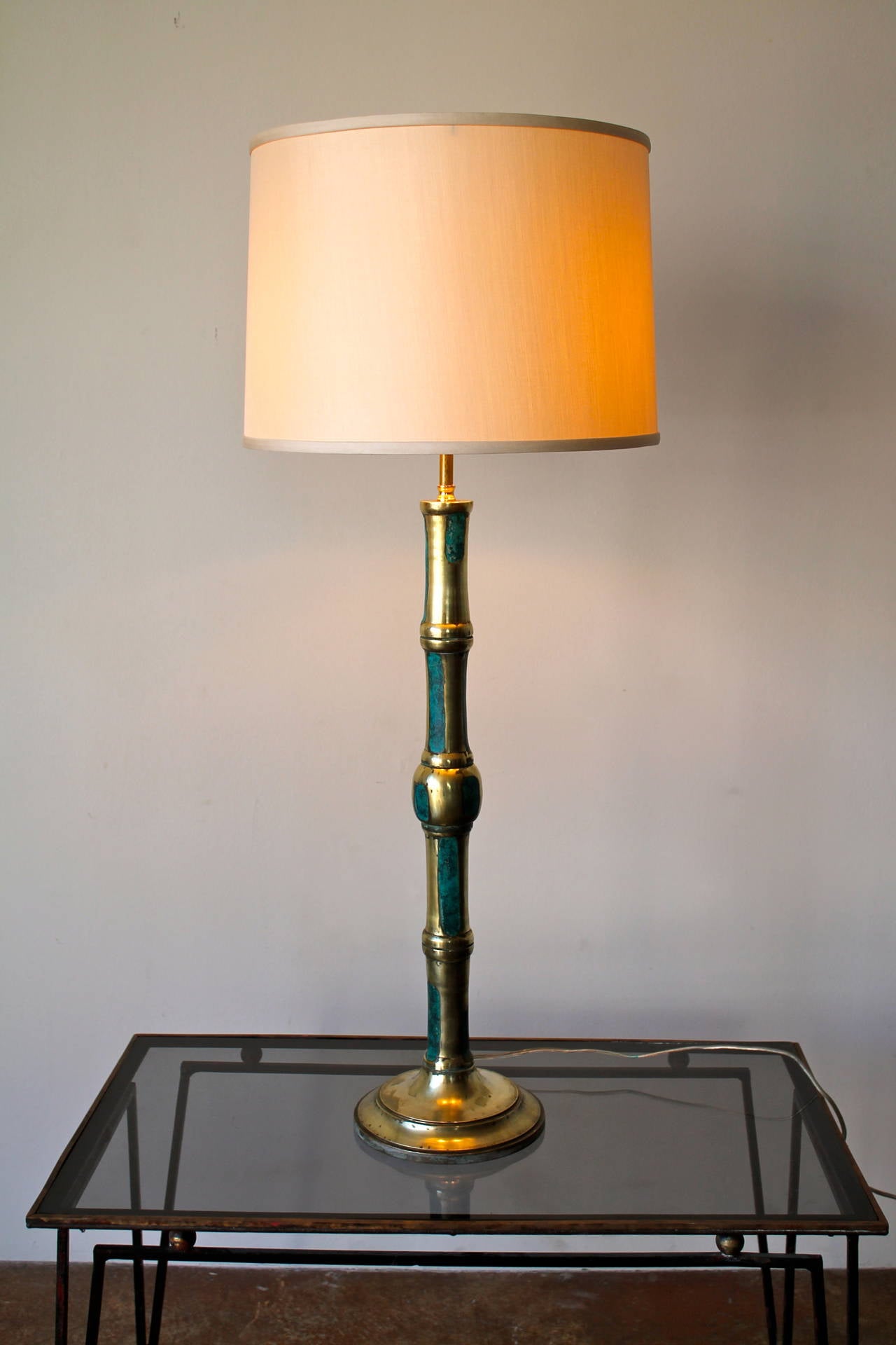 Set of Two 1950s Pepe Mendoza Bamboo Brass Table Lamps In Good Condition In San Diego, CA
