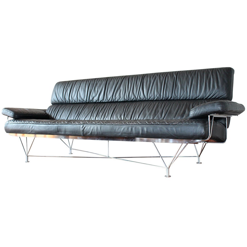 Rare Kenneth Bergenblad Leather and Chromed Metal "Spider" Sofa for DUX For Sale