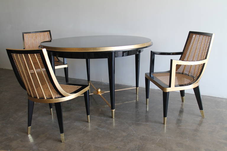 Mexican Exceptional Gold Leaf and Black Lacquer Dining Set by Arturo Pani. Mexico, 1950. For Sale