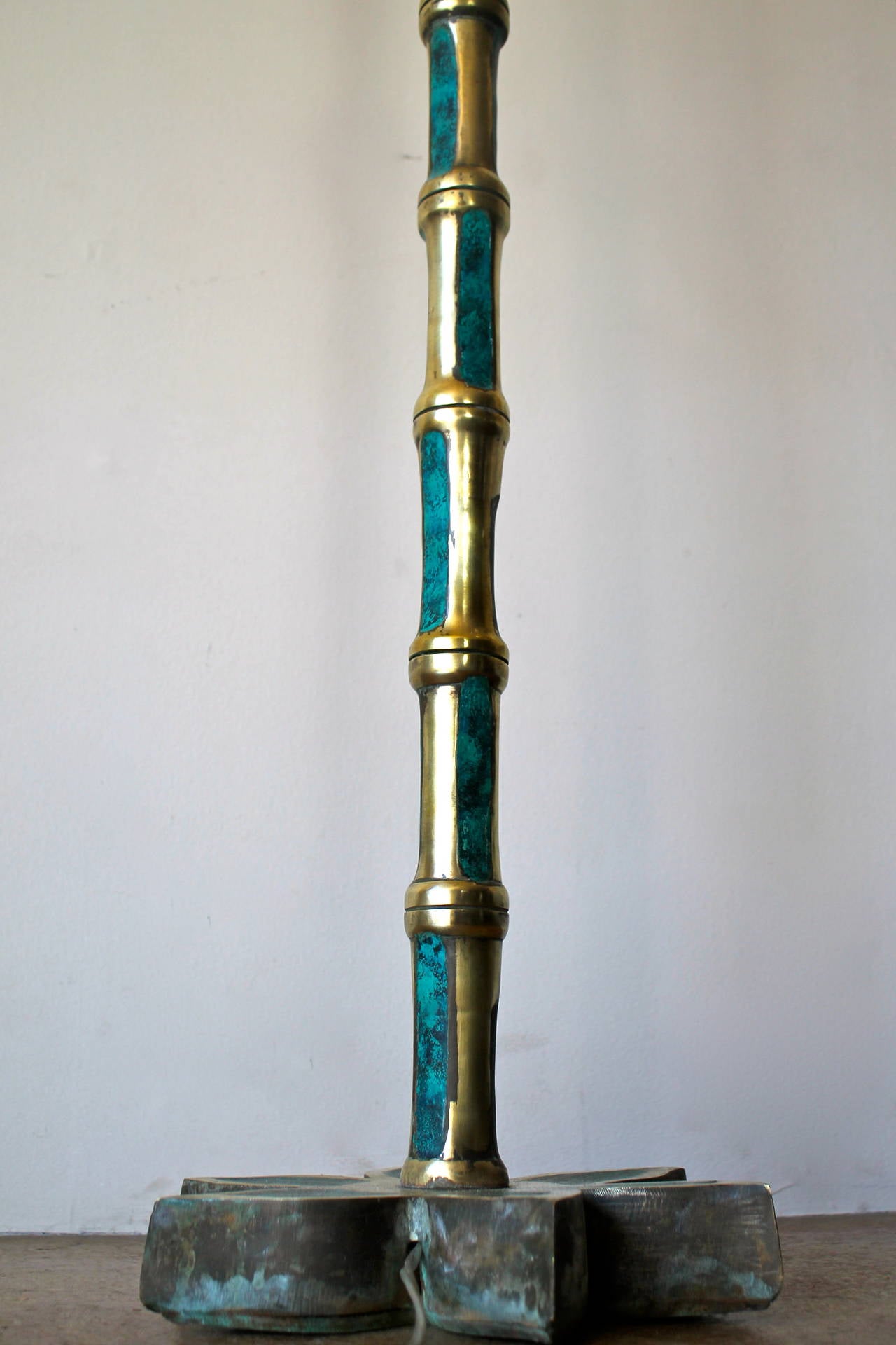 Rare Set of Two 1950s Pepe Mendoza Bamboo Brass Floor Lamps In Good Condition In San Diego, CA