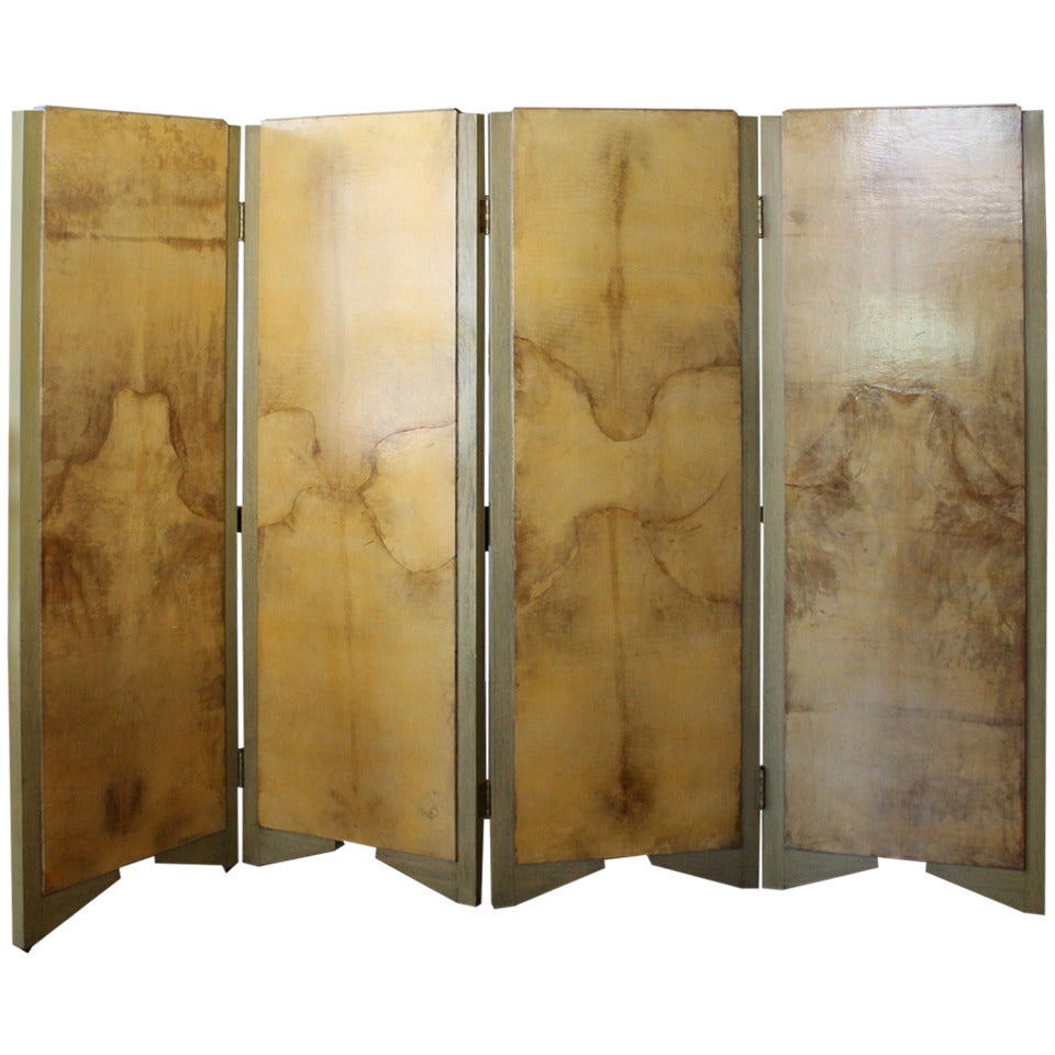 Exceptional Four-Panel Parchment Folding Screen by Arturo Pani, Mexico, 1950