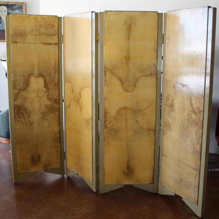 Exceptional Four-Panel Parchment Folding Screen by Arturo Pani, Mexico, 1950 4