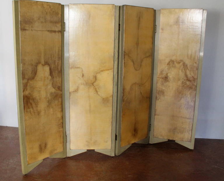 Exceptional Four-Panel Parchment Folding Screen by Arturo Pani, Mexico, 1950 In Good Condition In San Diego, CA