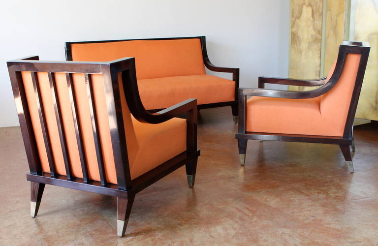 Lacquer Important and Documented Robert & Mito Block Sofa and Club Chairs. Mexico, 1948.
