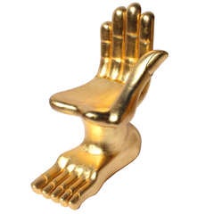 Iconic Pedro Friedeberg Surrealist Gilt Hand-Foot Chair. (signed)