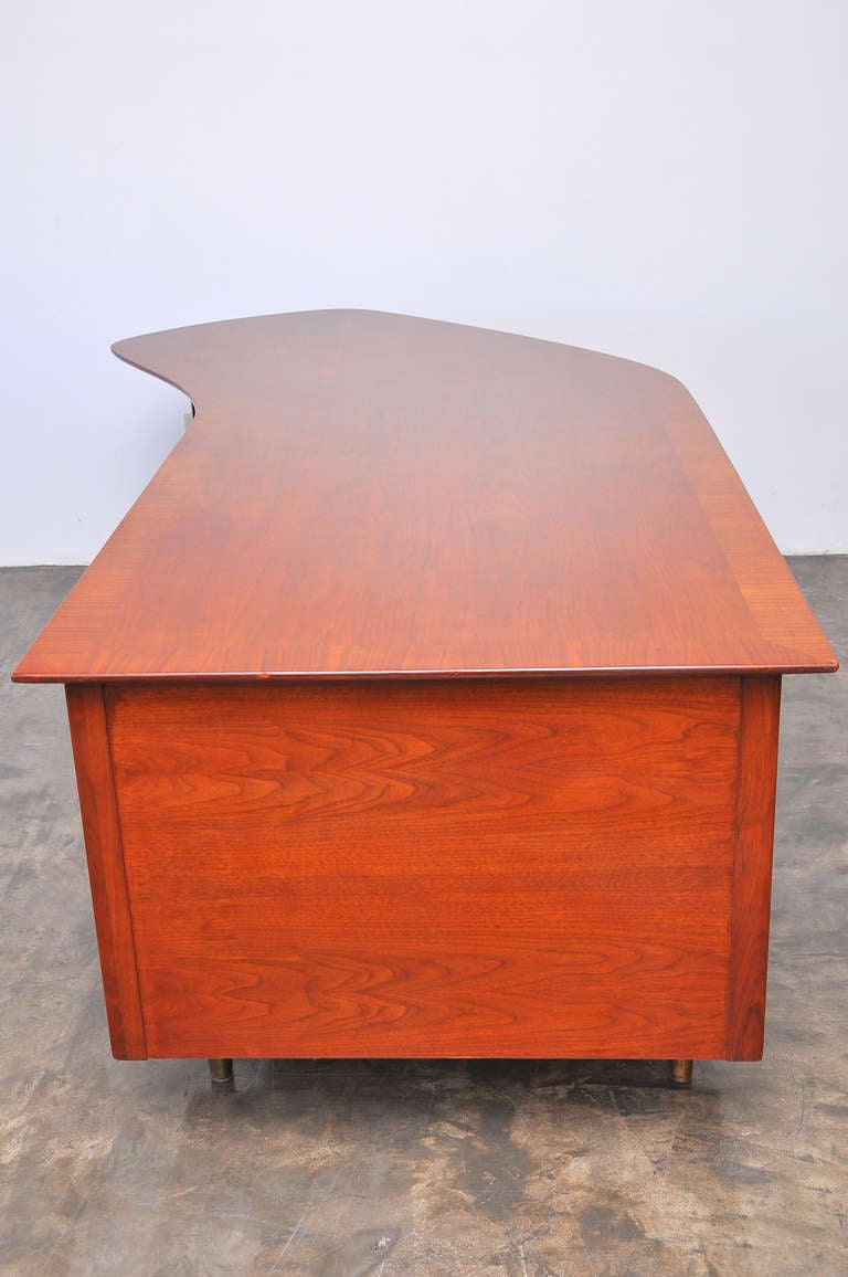 1950's American Boomerang Shaped Walnut and Cane Executive Desk 4
