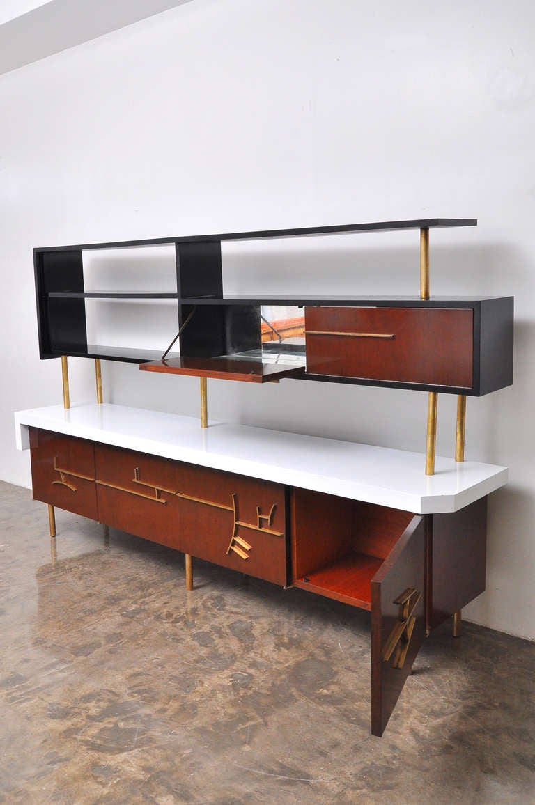Eugenio Escudero Credenza with Floating Hutch and Bar In Good Condition In San Diego, CA