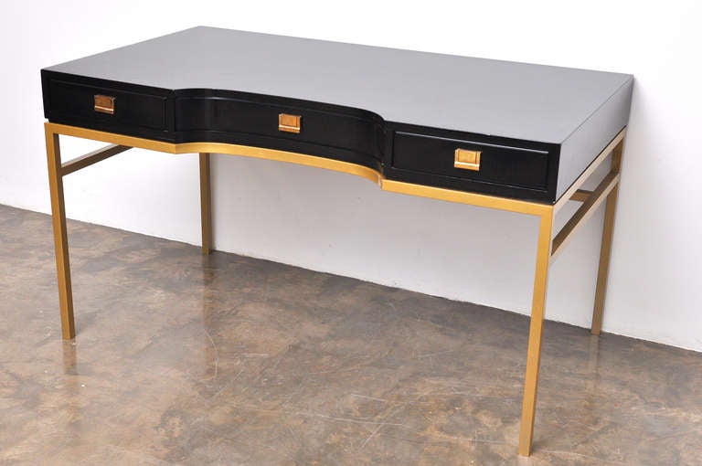 Black Lacquered and Brass Glam Consensus Writing Desk by Drexel