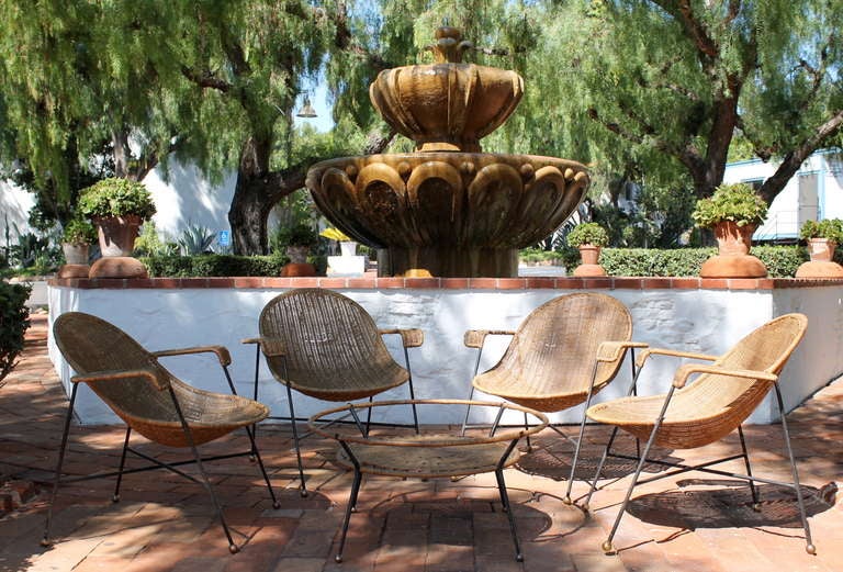 Amazing Wicker and Iron Chair and Table Set, Mexico, circa 1950s 1