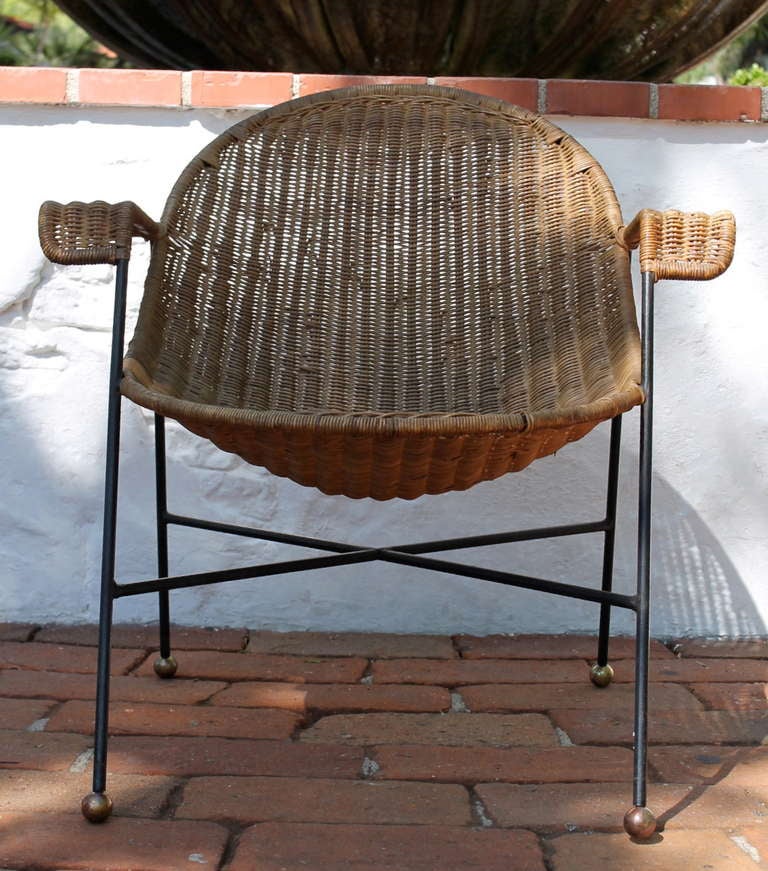 Amazing Wicker and Iron Chair and Table Set, Mexico, circa 1950s 3