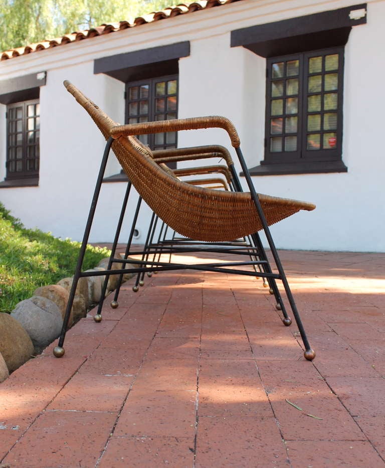 Mexican Amazing Wicker and Iron Chair and Table Set, Mexico, circa 1950s