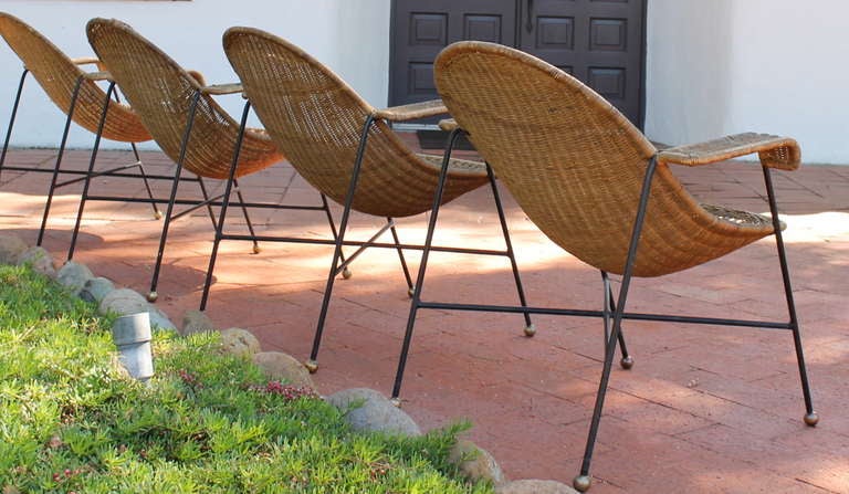 Forged Amazing Wicker and Iron Chair and Table Set, Mexico, circa 1950s