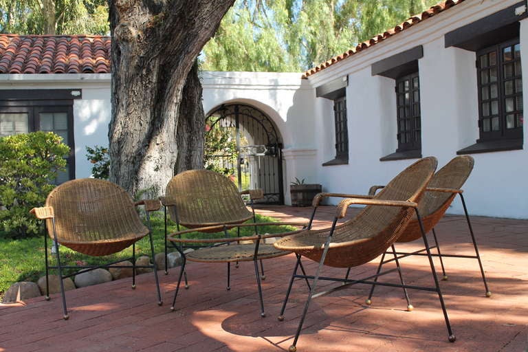 Amazing Wicker and Iron Chair and Table Set, Mexico, circa 1950s 2