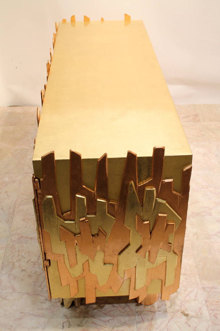 Sculptured Metal Gilded Cabinet by Pedro Baez, Mexico, 1974 For Sale 4