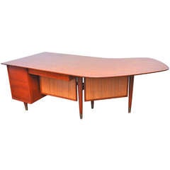 1950's American Boomerang Shaped Walnut and Cane Executive Desk