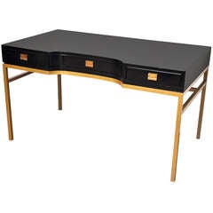 Black Lacquered and Brass Glam Consensus Writing Desk by Drexel