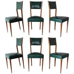 Set of Six 1950s Mahogany Italian Dining Chairs