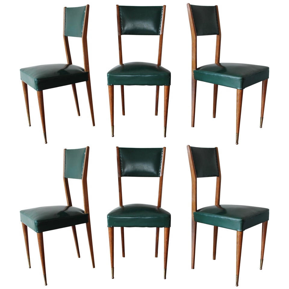Set of Six 1950s Mahogany Italian Dining Chairs