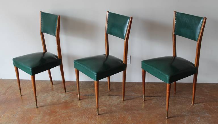 Brass Set of Six 1950s Mahogany Italian Dining Chairs