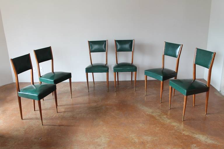 Set of Six 1950s Mahogany Italian Dining Chairs 1