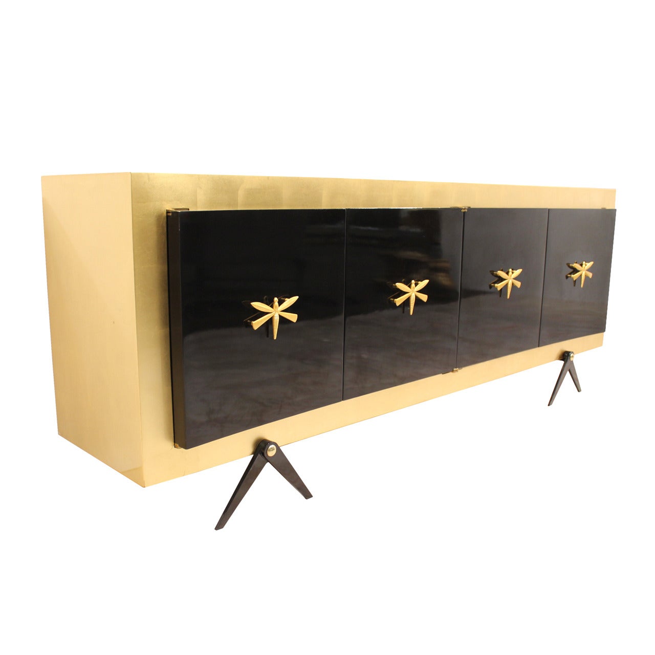 Gold Leaf and Black Lacquer Custom Credenza by Arturo Pani, Mexico, 1950 For Sale