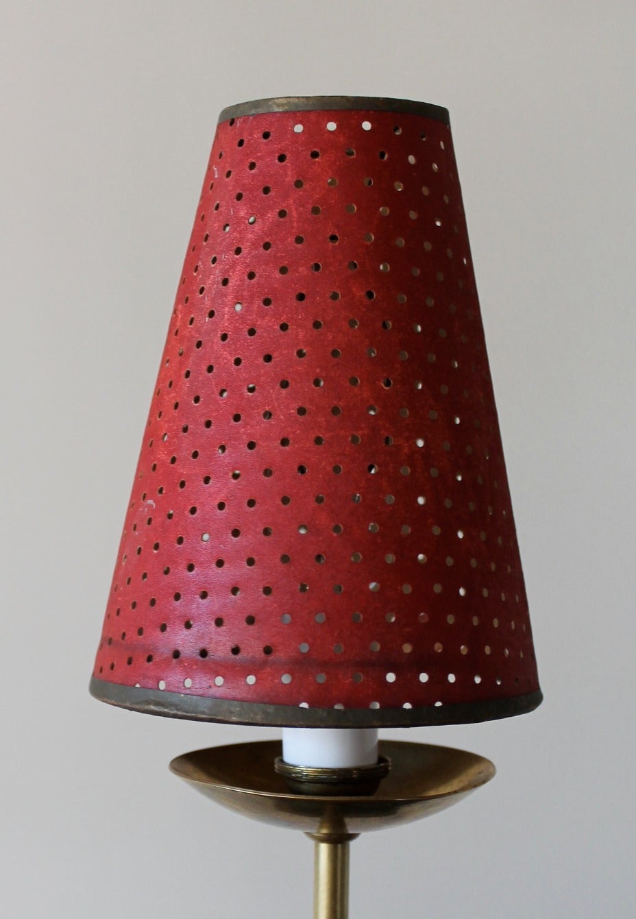 Petite French Brass and Iron Hanging Lamp with Perforated Cone Paper Shades For Sale 1