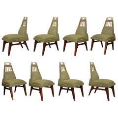 Exceptional Set of Eight Mahogany and Gold Leaf Greek Key Chairs by Arturo Pani.