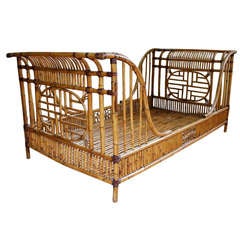 1960's Rattan Twin Sleigh Bed/Daybed