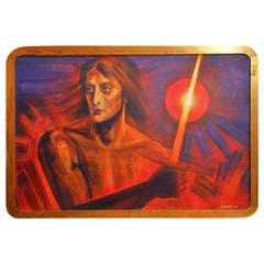 1978 Portrait of an Aztec Warrior Painting by Woyers Mexico c.1978