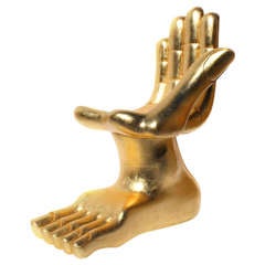 Iconic Surrealist Pedro Friedeberg Gilt Hand-Foot Chair (Signed)