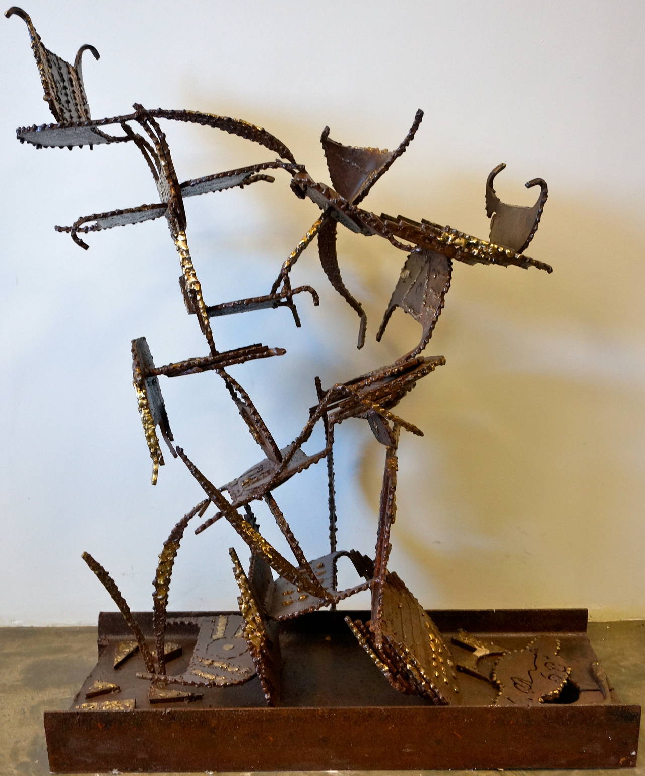 Brutalist Torch Cut and Brass Sculpture, Mexico, 1968 In Good Condition For Sale In San Diego, CA