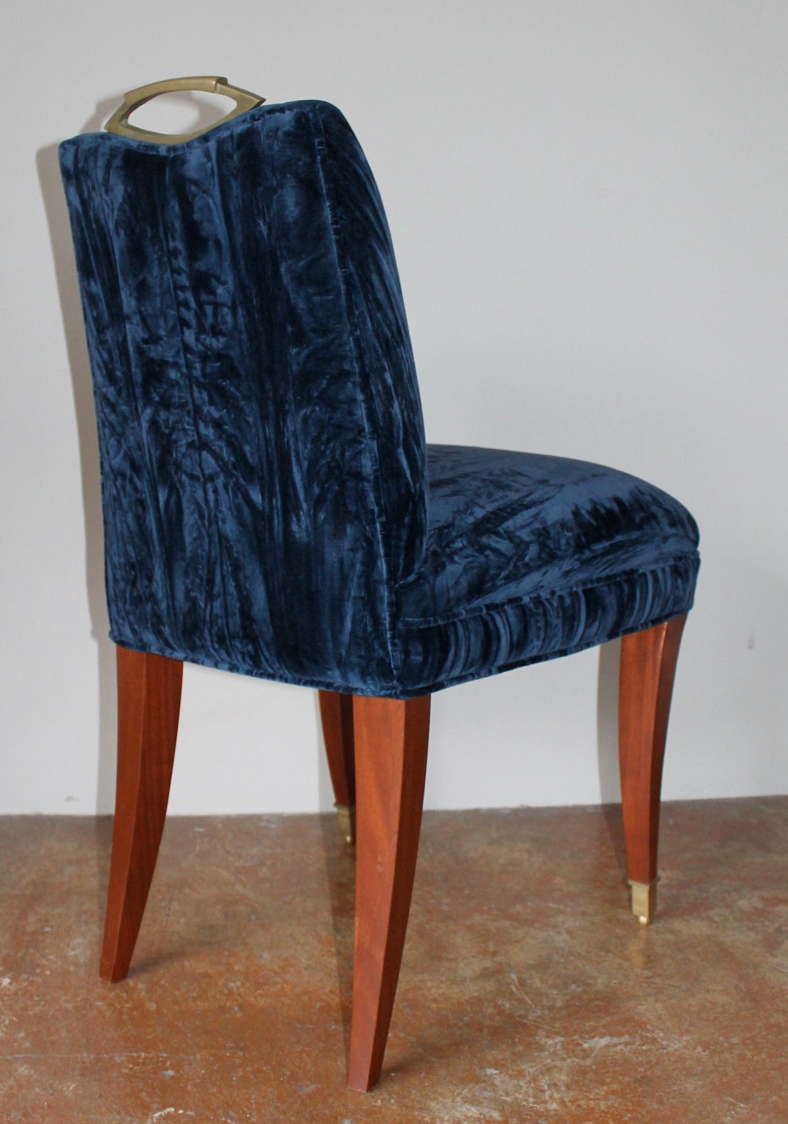 Arturo Pani Mahogany and Crushed Blue Velvet Dining Chairs, Mexico, 1950s 3