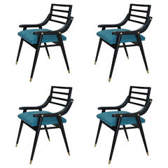 Set of Four Ebonized Wood and Velvet Sculptural Side Chairs, Mexico, 1960s
