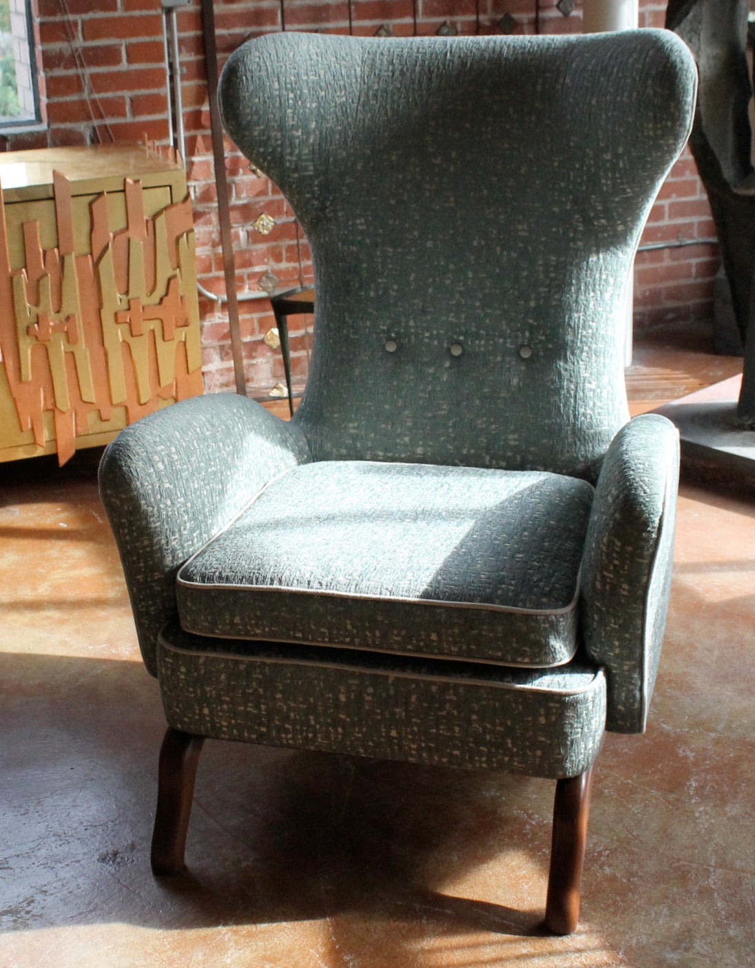 Fabric Pair of 1960s Italian Wingback Lounge Chairs For Sale