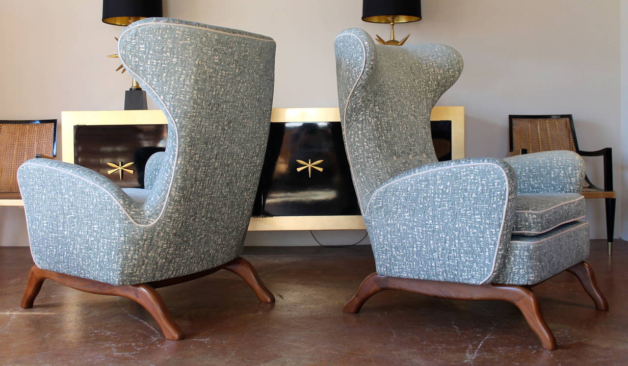 Pair of 1960s Italian Wingback Lounge Chairs For Sale 1