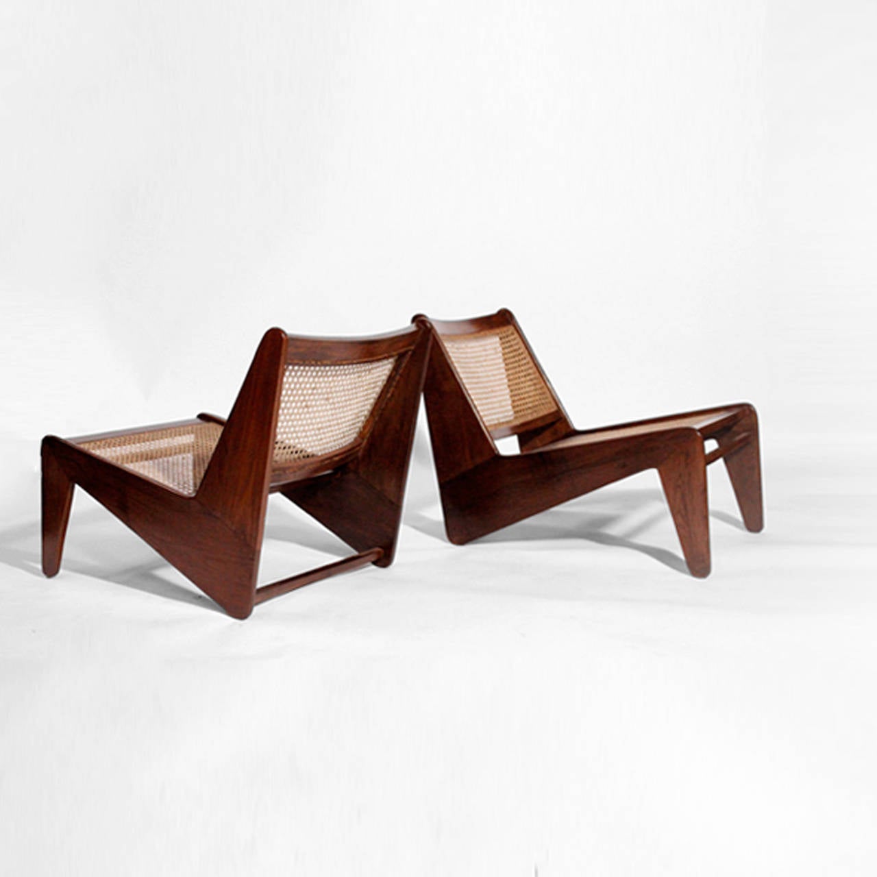 Kangaroo Chair designed by Pierre Jeanneret for the famous modernist capital city of Chandigarh which was entirely designed by Le Corbusier and Jeanneret made in solidwood and covered in palisandro and cane.