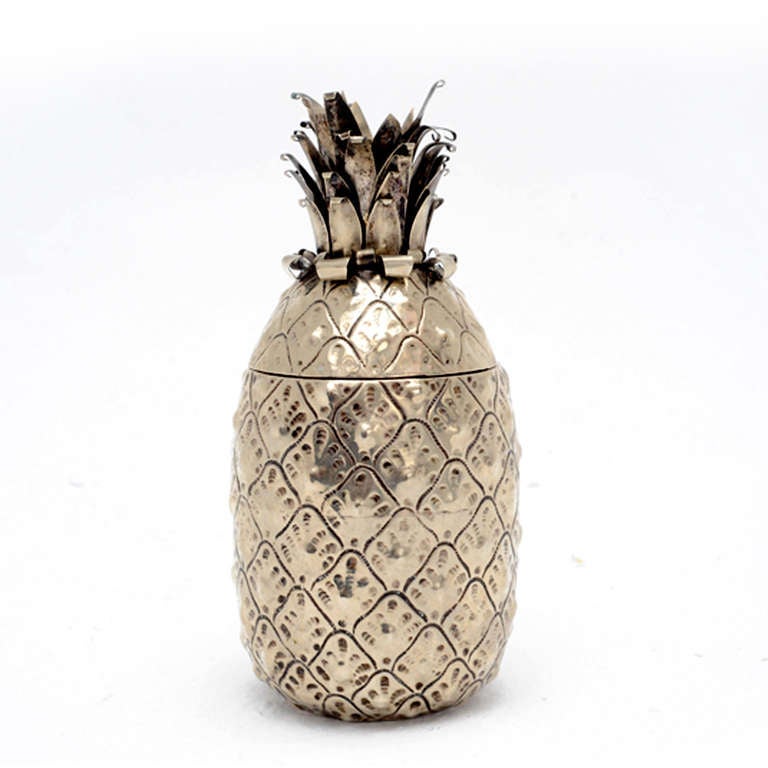 Hand made silver metal shaker in pineapple form . Italy (Florence) 1970s