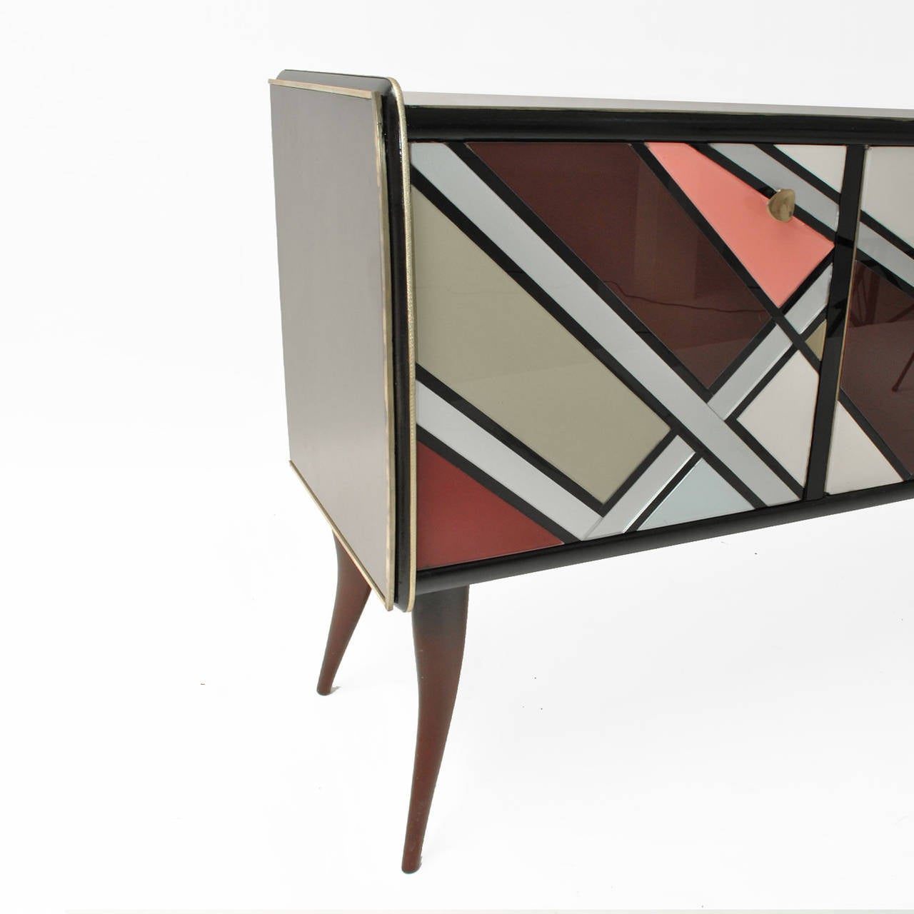 Mid-20th Century Sideboard in Solid Wood and Murano Glass
